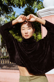 Byron Sweater in Black (Carbon) oversized velvet rib turtleneck, side view - MAS Montréal