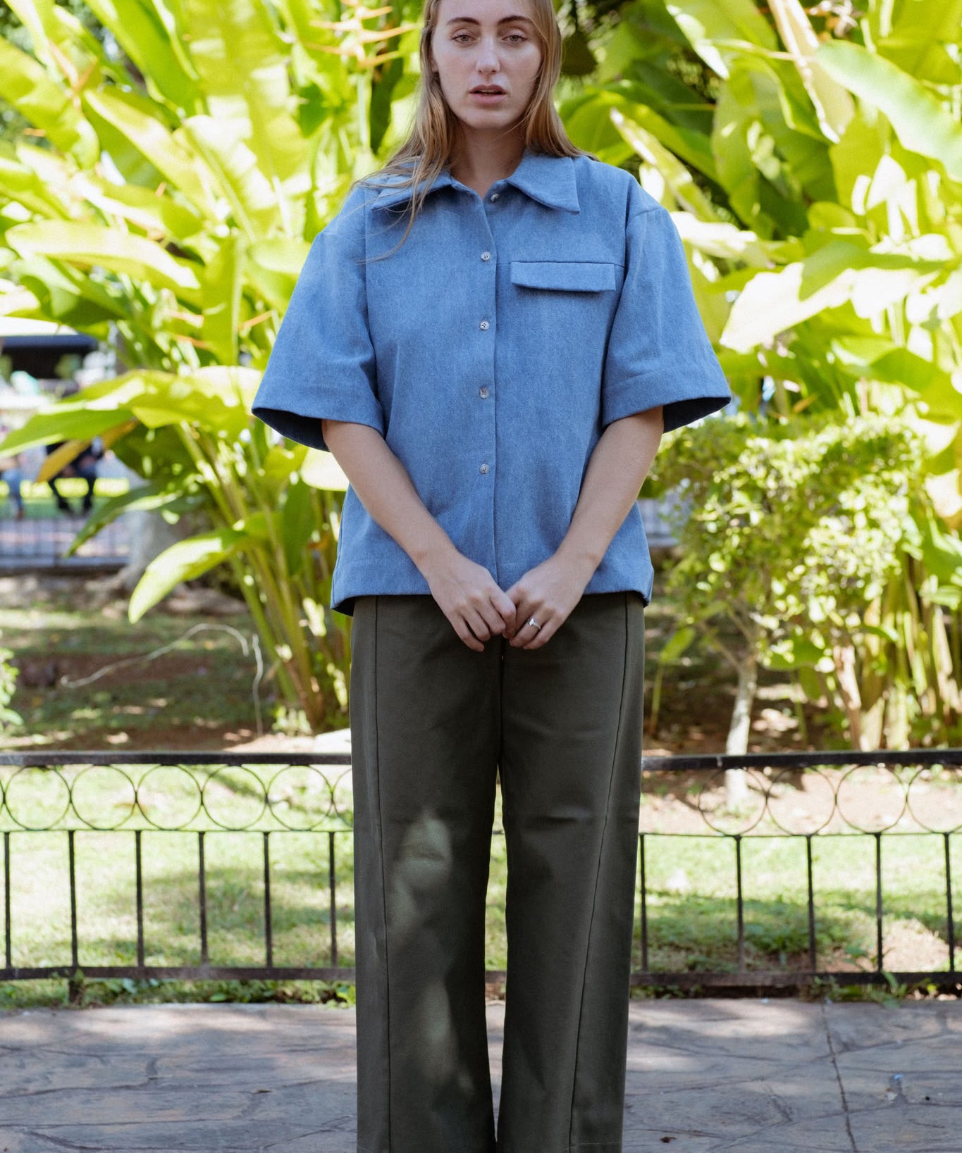 Vienna Pants in Faded Blue (Cedar) wide leg stretch denim pants - MAS Montréal