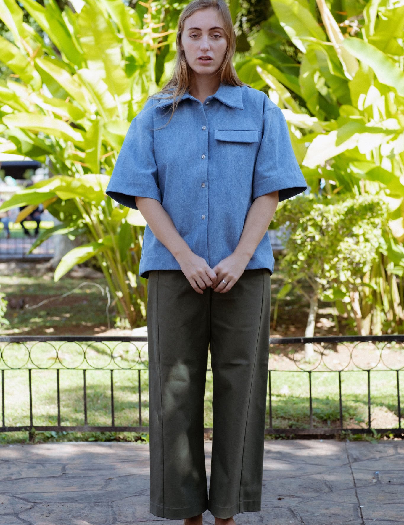 Vienna Pants in Faded Blue (Cedar) wide leg stretch denim pants - MAS Montréal