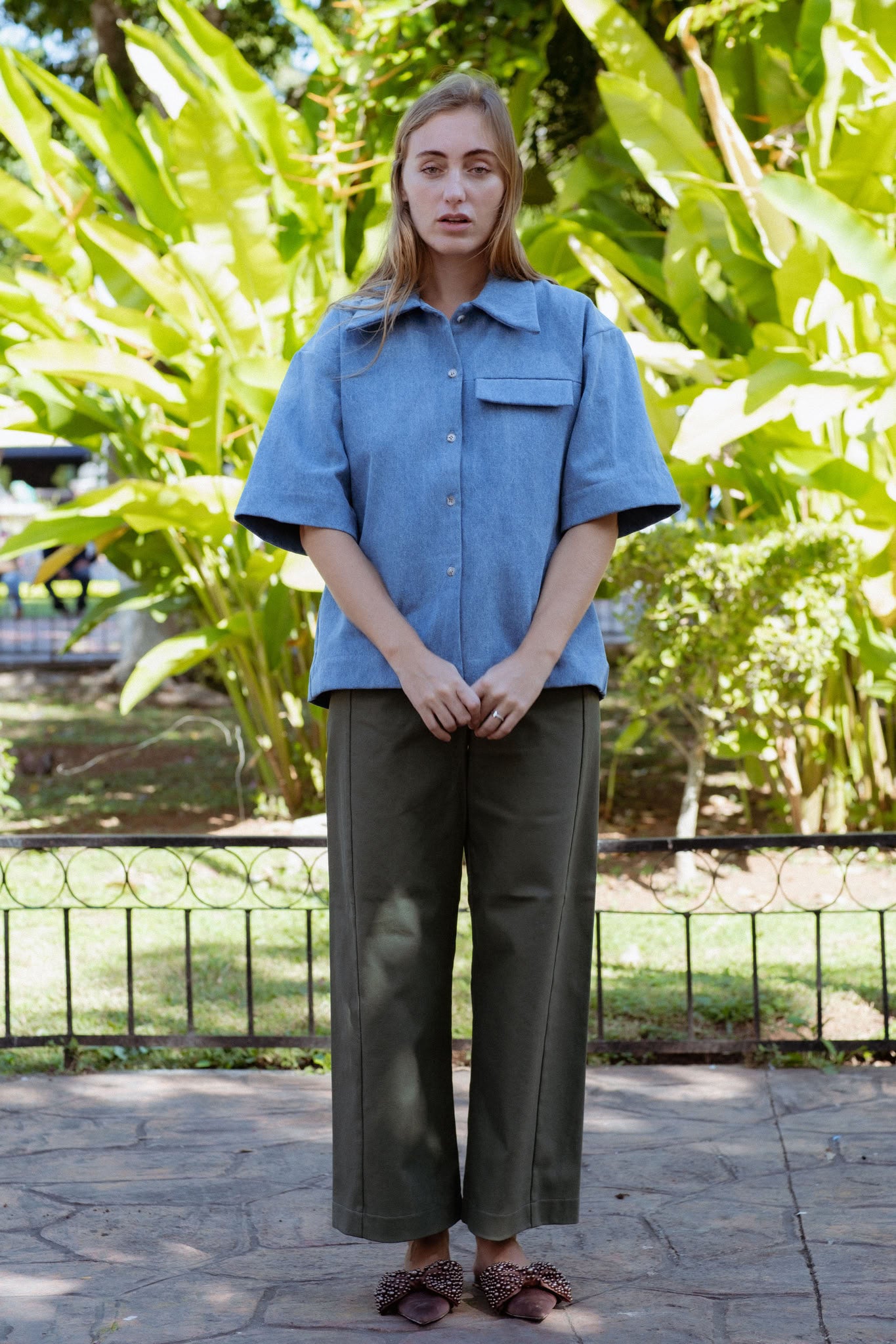 Vienna Pants in Faded Blue (Cedar) wide leg stretch denim pants - MAS Montréal