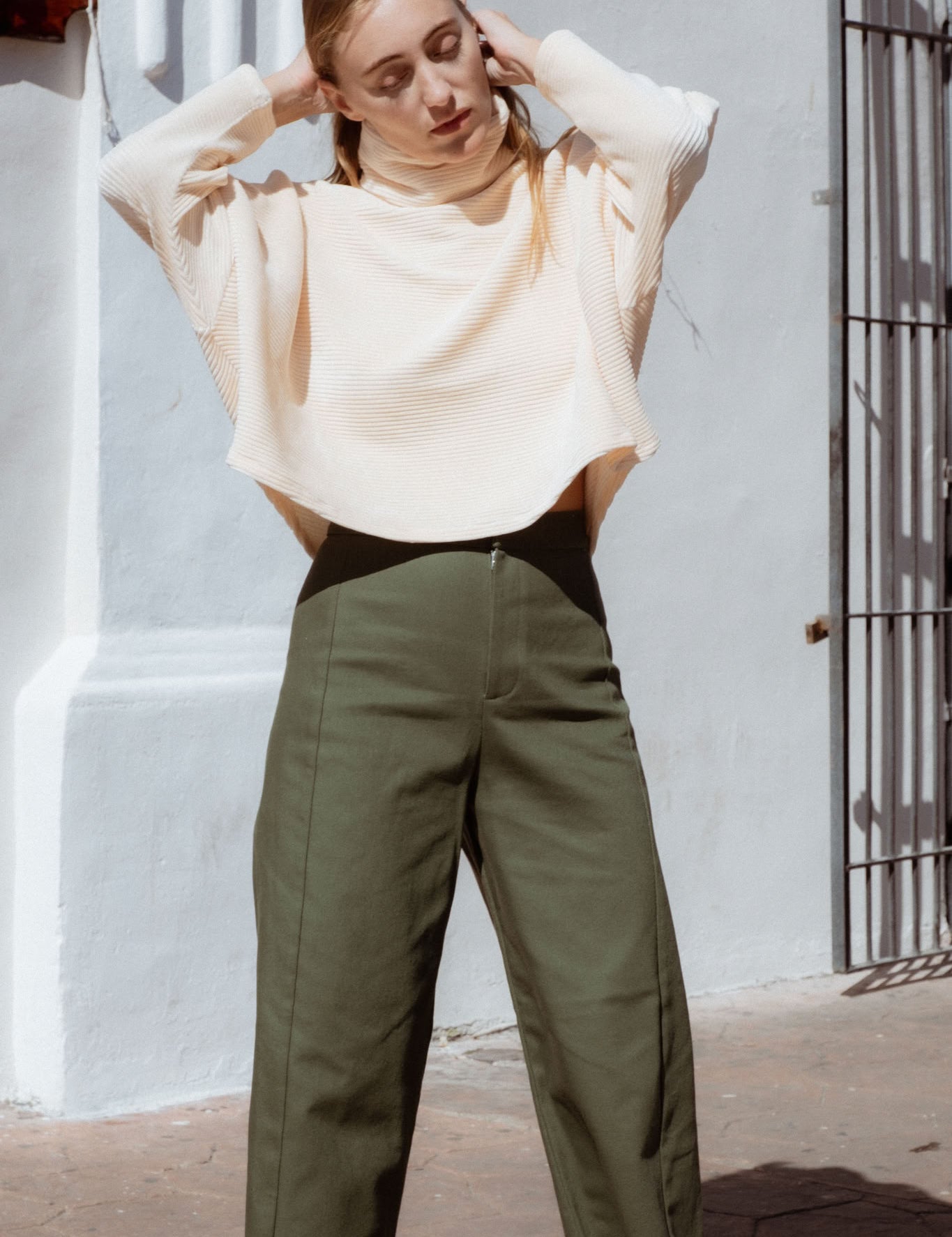 Byron Sweater in Off-White (Linen) oversized velvet rib turtleneck - MAS Montréal