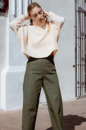 Byron Sweater in Off-White (Linen) oversized velvet rib turtleneck - MAS Montréal