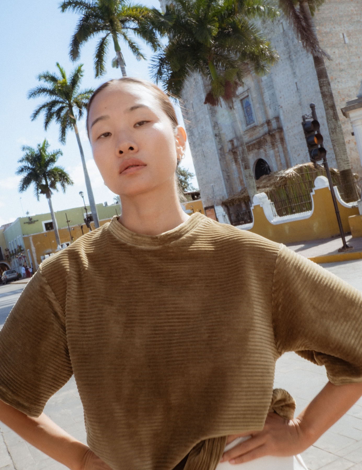 Cabo T-Shirt in Moss Green (Moss) velvet rib tee - MAS Montréal