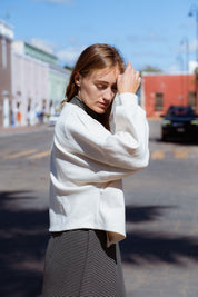 Lille Vest in Taupe (Heirloom) ribbed knit vest, detail - MAS Montréal