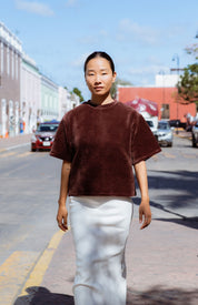 Cabo T-Shirt in Brown (Bark) velvet rib tee - MAS Montréal