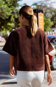 Cabo T-Shirt in Brown (Bark) velvet rib tee, detail - MAS Montréal