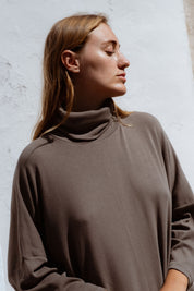 Iona Dress in Olive Green (Laurel) ribbed turtleneck maxi dress - MAS Montréal